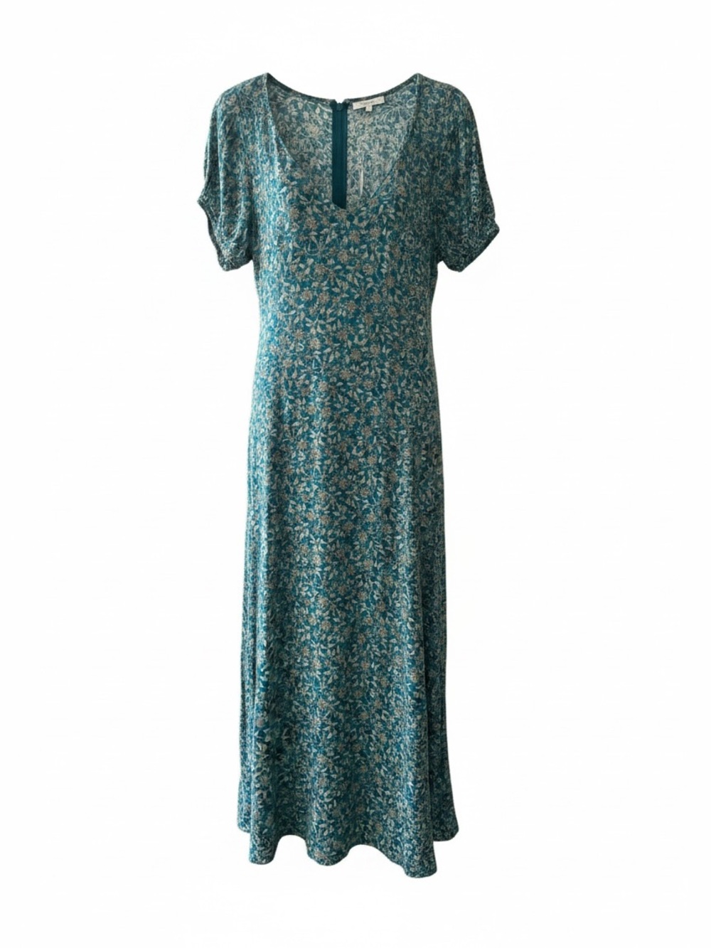 Madewell Teal Floral V-Neck Midi Dress - Look great with denim jacket for fall.
